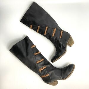 Anthropologie Holding Horses Laced Top Tall Riding Black Boots Size 37 US 6.5/7